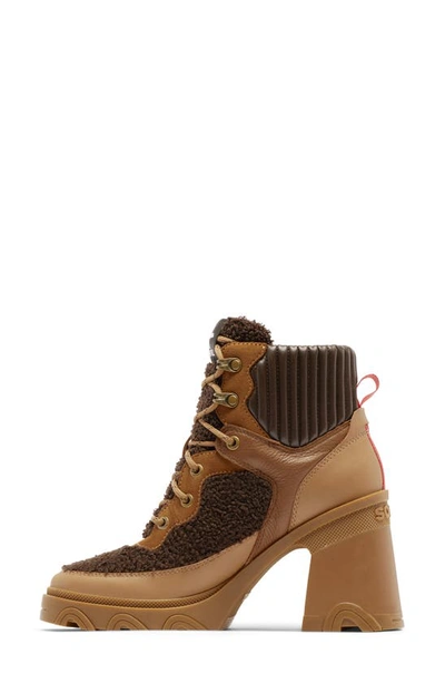 Sorel Brex™ Leather & Faux Shearling Block Heel Lace-up Bootie In Tawny Buff Blackened Brown