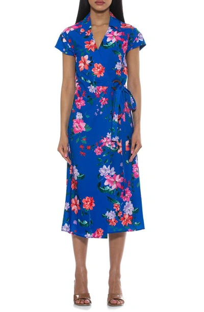 Shop Alexia Admor Paris Surplice Wrap Midi Dress In Blue Floral