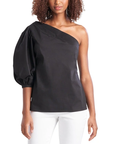 Shop Natori One-shoulder Poplin Top In Black