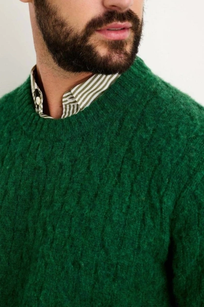 Shop Alex Mill Pilly Cable Crewneck In Heather Pine In Multi