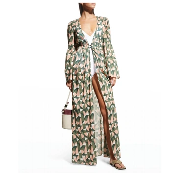 Shop Patbo Plitka Bell Sleeve Cotton Robe In Olive In Green