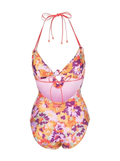 Shop Zimmermann Violet Knotted 1pc Mustard Floral Swimsuit In Multi