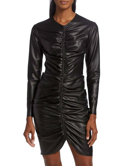 Shop Veronica Beard Bernadette Faux Leather Long Sleeve Ruched Mini Dress In Black