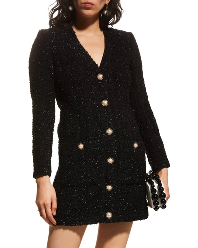 Shop Veronica Beard Kenai Faux Pearl Button Long Sleeve Mini Dress In Black