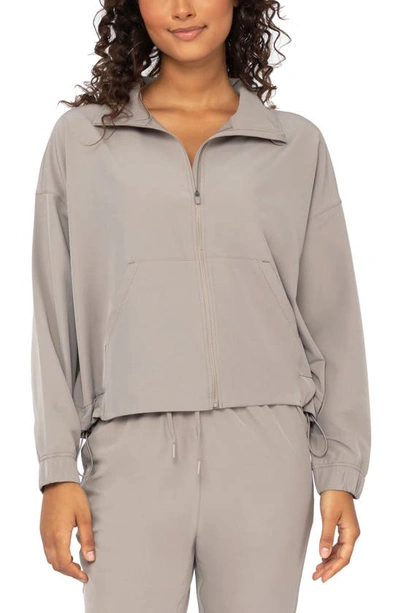 90 Degree By Reflex Cloud Plush Zip Front Crop Hoodie In Taupe