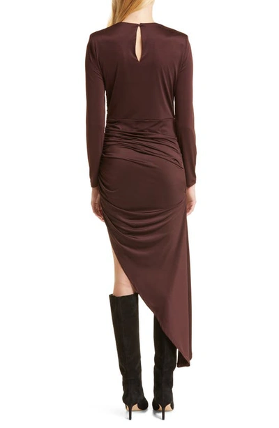 Shop Veronica Beard Tristana Long Sleeve Ruched Asymmetric Dress In Oxblood