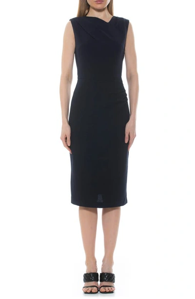 Shop Alexia Admor Diane Asymmetric Sleeveless Midi Sheath Dress In Navy