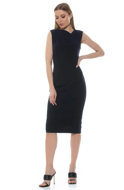 Shop Alexia Admor Diane Asymmetric Sleeveless Midi Sheath Dress In Navy