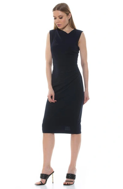 Shop Alexia Admor Diane Asymmetric Sleeveless Midi Sheath Dress In Navy