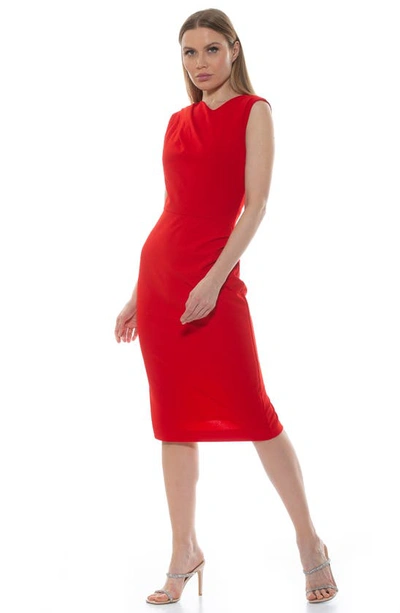 Shop Alexia Admor Diane Asymmetric Sleeveless Midi Sheath Dress In Red