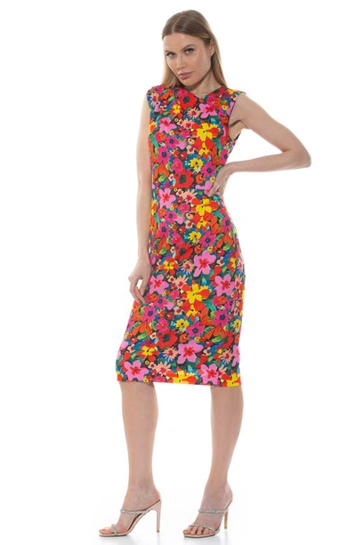 Shop Alexia Admor Diane Asymmetric Sleeveless Midi Sheath Dress In Floral Multi