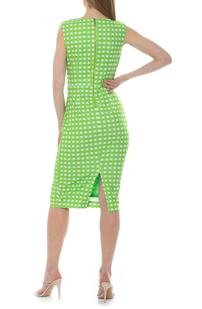 Shop Alexia Admor Diane Asymmetric Sleeveless Midi Sheath Dress In Lime Gingham