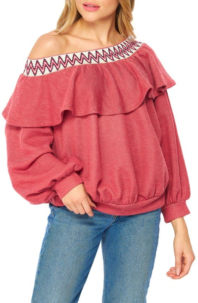 Shop Bluegrey Perfect Love Off-shoulder Sweater In Cherry