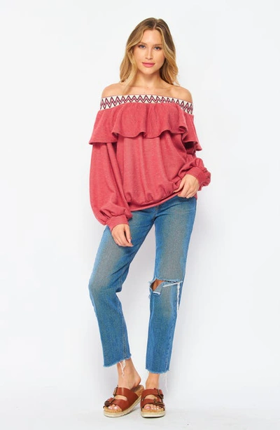 Shop Bluegrey Perfect Love Off-shoulder Sweater In Cherry