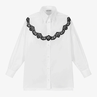 Shop Dolce & Gabbana Girls White & Black Lace Poplin Shirt