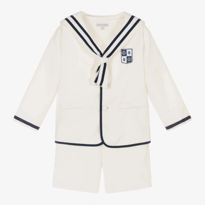 Shop Beatrice & George Boys Ivory Herringbone Sailor Shorts Suit