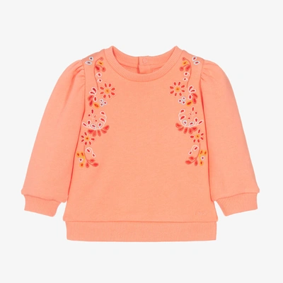 Shop Chloé Girls Coral Orange Cotton Sweatshirt In Pink