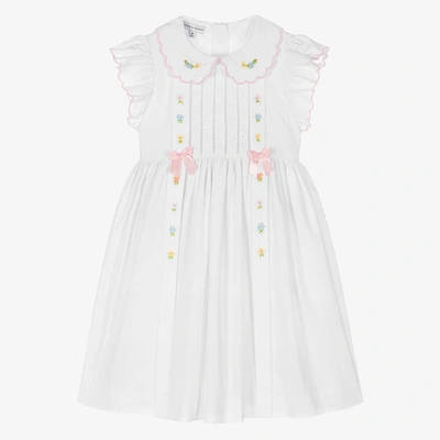 Shop Beatrice & George Girls White Hand-embroidered Cotton Dress