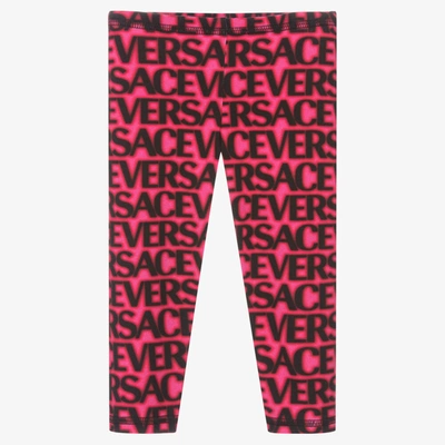 Shop Versace Girls Pink Cotton Logo Leggings