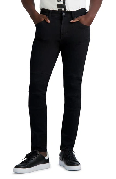 Shop Karl Lagerfeld Moto Panel Cotton Blend Pants In Black
