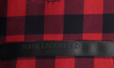 Shop Karl Lagerfeld Script Logo Buffalo Check Cotton Hoodie In Red/ Black