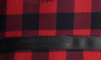 Karl Lagerfeld Script Logo Buffalo Check Cotton Hoodie In Red/ Black
