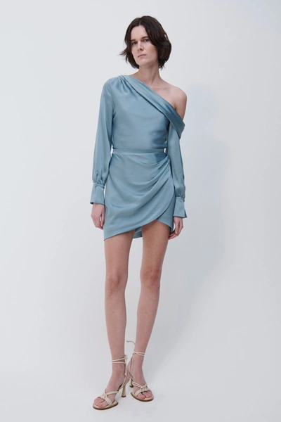 Shop Jonathan Simkhai Cameron Satin Mini Dress In Celeste Blue