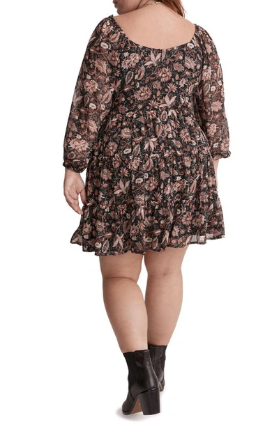 Shop Madewell Amalia Pampas Blooms Long Sleeve Tiered Dress In True Black