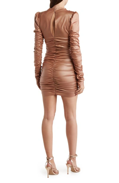Shop Asos Design Super Ruched Faux Leather Mini Dress In Stone