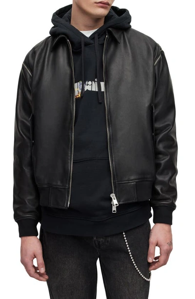 Shop Allsaints Wabi Oversize Leather Bomber Jacket In Black