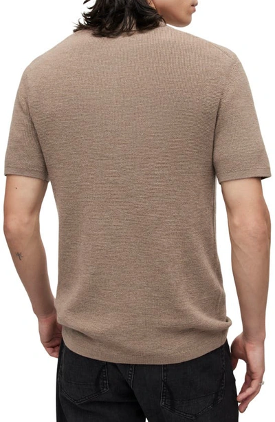 Shop Allsaints Ivar Embroidered Logo Short Sleeve Merino Wool Polo Sweater In Warm Taupe Marl