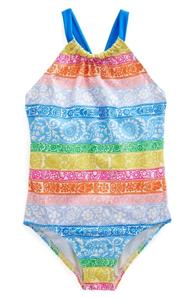 Shop Boden Kids' Ruched One-piece Swimsuit In Ivory Multi Stripe