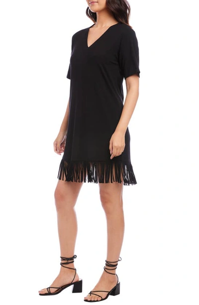 Shop Karen Kane Fringe Trim V-neck Minidress In Black