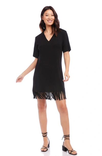 Shop Karen Kane Fringe Trim V-neck Minidress In Black