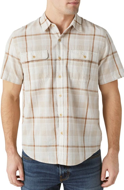 Shop Lucky Brand Plaid Short Sleeve Cotton Button-up Workwear Shirt In Beige Multi