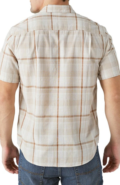 Shop Lucky Brand Plaid Short Sleeve Cotton Button-up Workwear Shirt In Beige Multi