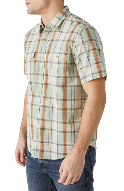 Shop Lucky Brand Plaid Short Sleeve Cotton Button-up Workwear Shirt In Green Stripe