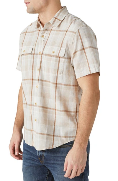 Shop Lucky Brand Plaid Short Sleeve Cotton Button-up Workwear Shirt In Beige Multi