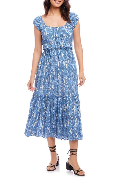 Shop Karen Kane Floral Tiered Cap Sleeve Midi Dress In Periwinkle