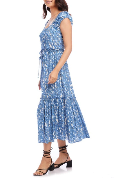 Shop Karen Kane Floral Tiered Cap Sleeve Midi Dress In Periwinkle