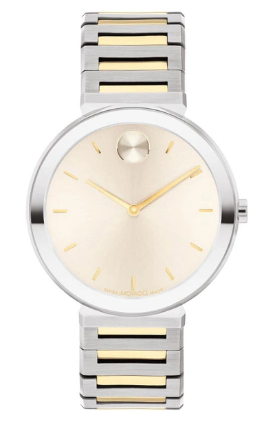 Movado Women's Bold Horizon Swiss Quartz Two Tone Stainless Steel Watch 34mm In Beige