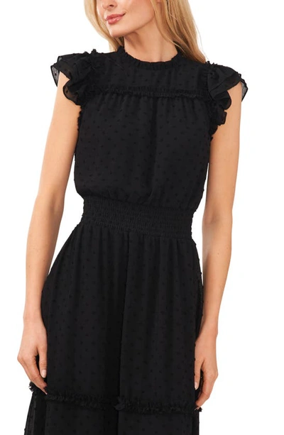 Shop Cece Clip Dot Flutter Sleeve Midi Dress In Rich Black