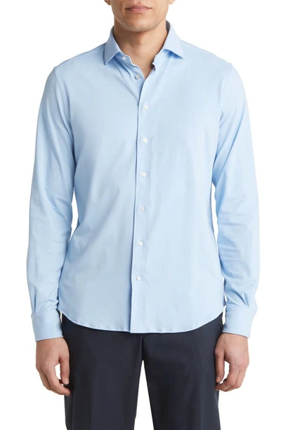 Shop Emanuel Berg 4flex Modern Fit Knit Button-up Shirt In Light Blue