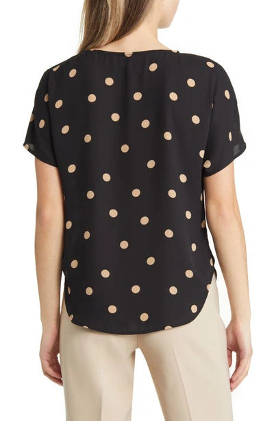 Anne Klein Plus Size Dot-print Bateau-neck Short-sleeve Blouse In Anne Black/ Latte