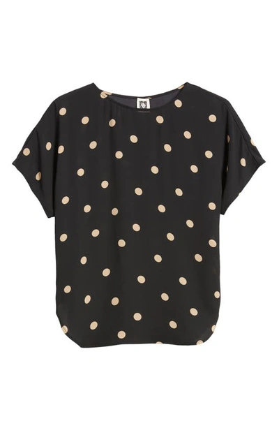 Anne Klein Plus Size Dot-print Bateau-neck Short-sleeve Blouse In Anne Black/ Latte