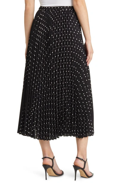 Shop Anne Klein Polka Dot Pleat Midi Skirt In Anne Black/ Anne White