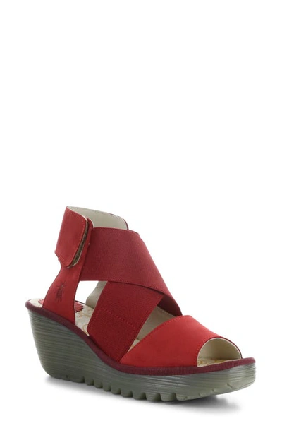 Shop Fly London Yuba Platform Wedge Sandal In Lipstick Red Cup