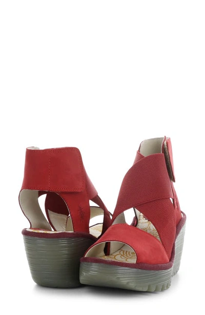Shop Fly London Yuba Platform Wedge Sandal In Lipstick Red Cup
