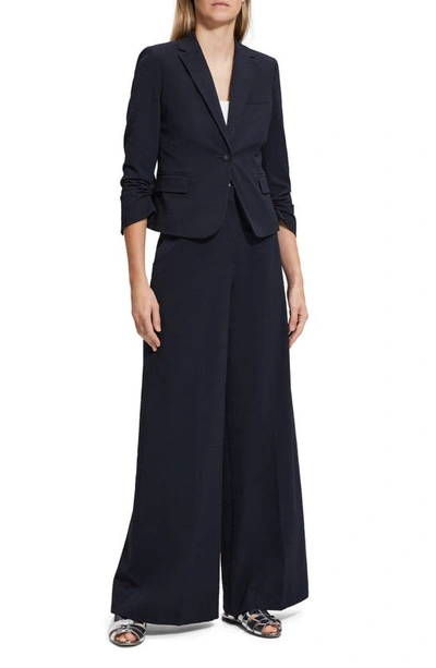 Theory One Button Notched Collar Blazer In Navy