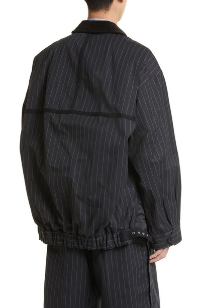 Shop Sacai Chalk Stripe Blouson Cotton Jacket In Navy